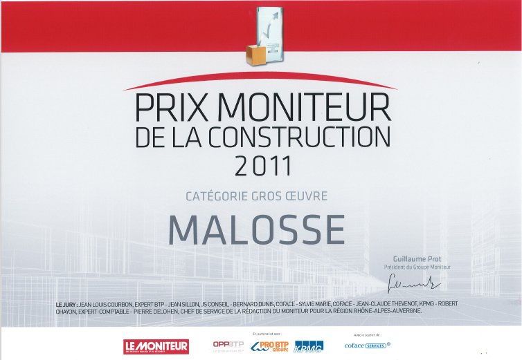 Certifications En Bâtiment | Prix moniteur De La Construction 2011 | Malosse